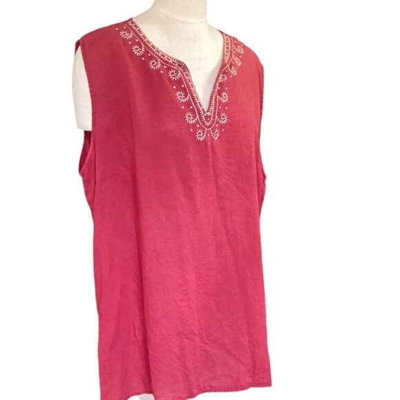 Tommy Hilfiger Linen Sleeveless Tunic Top Red  Plus Sz 24 #152M - Picture 3 of 8